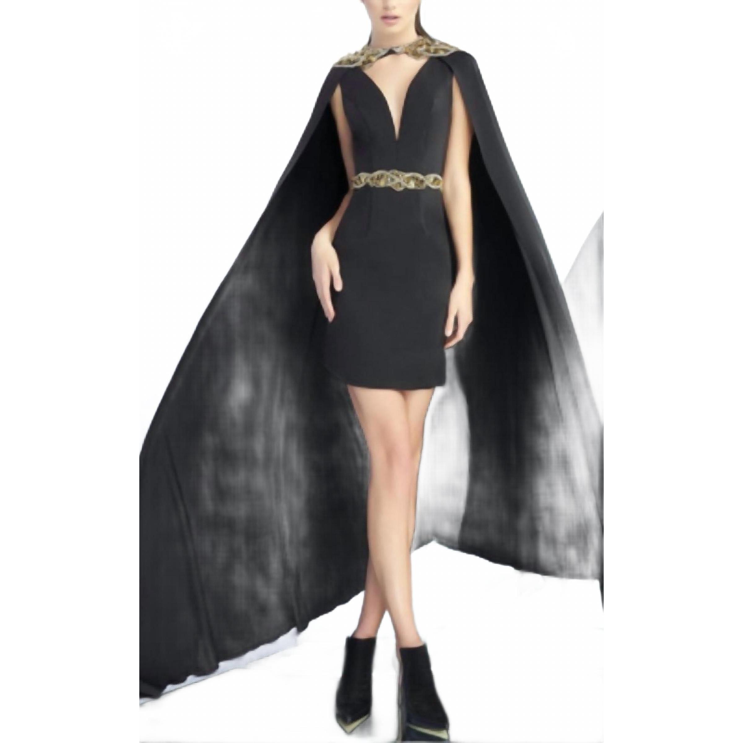 New Ieena For Mac Duggal Short Dress With Cape In Black